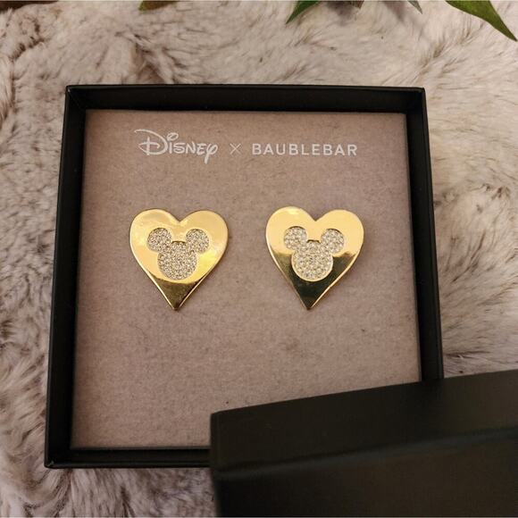 BAUBLEBAR NEW IN BOX GOLD DISNEY MICKEY MOUSE HEART EARRINGS - Picture 2 of 4